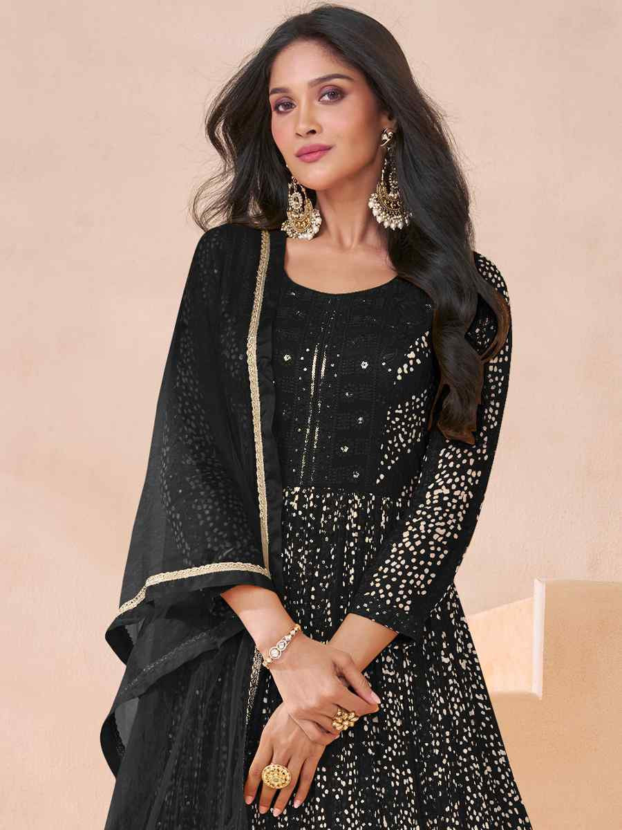 Black Georgette Embroidered Festival Wedding Anarkali Salwar Kameez