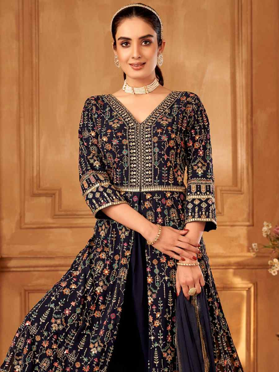 Black Georgette Embroidered Festival Wedding Ready Palazzo Pant Salwar Kameez