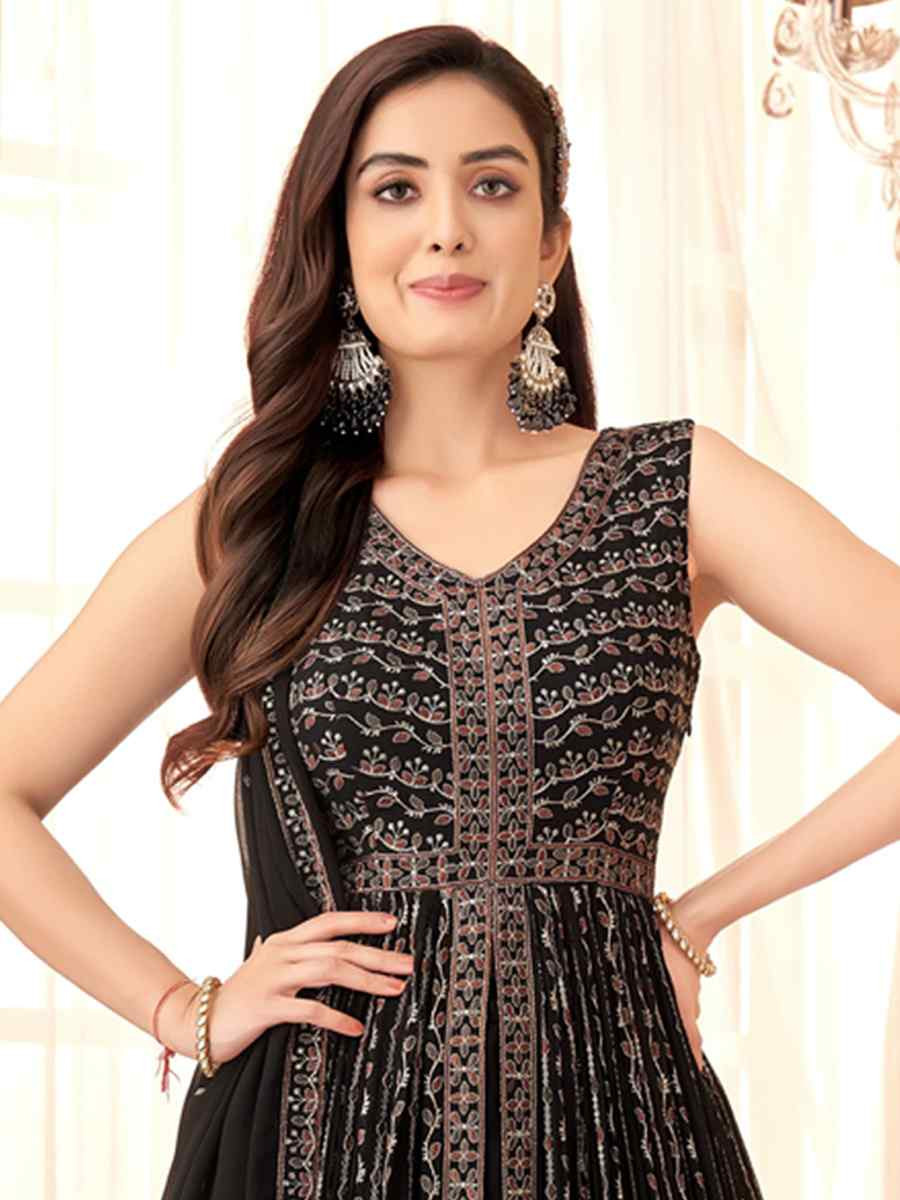 Black Georgette Embroidered Festival Wedding Ready Palazzo Pant Salwar Kameez