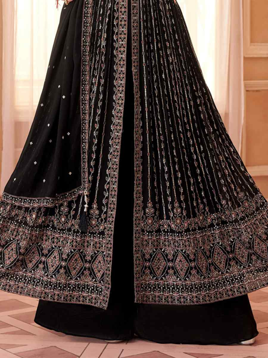 Black Georgette Embroidered Festival Wedding Ready Palazzo Pant Salwar Kameez