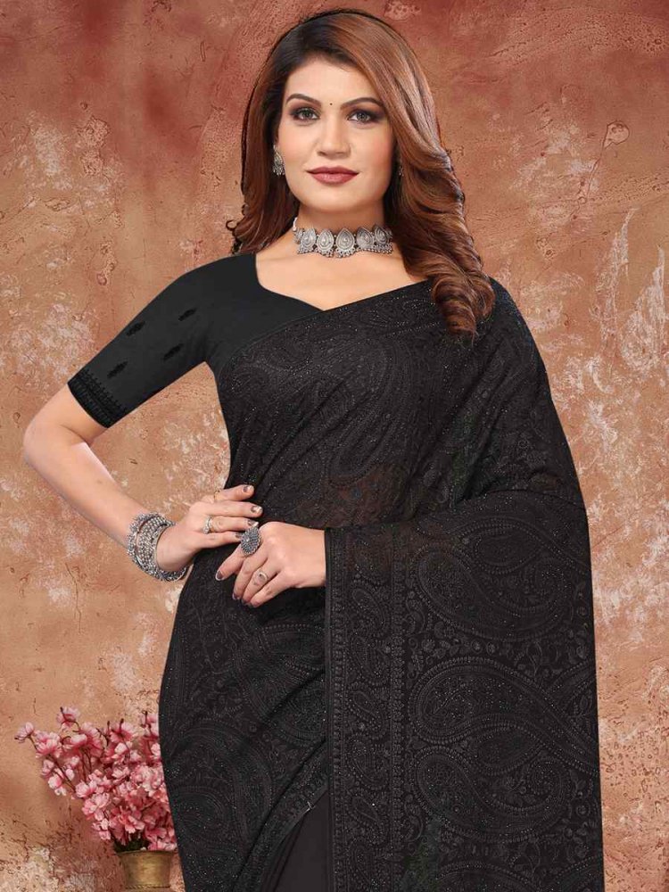 Buy Black Georgette Saree With Georgette Blouse Online - SARV04501 | Andaaz  Fashion