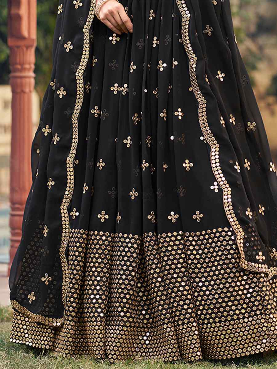 Black Georgette Embroidered Reception Wedding Heavy Border Lehenga Choli