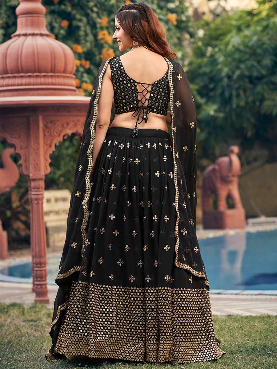 Black Georgette Embroidered Reception Wedding Heavy Border Lehenga Choli