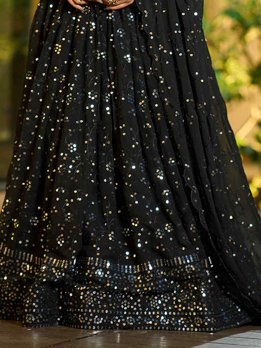 Black Georgette Embroidered Wedding Party Wear Heavy Border Lehenga Choli