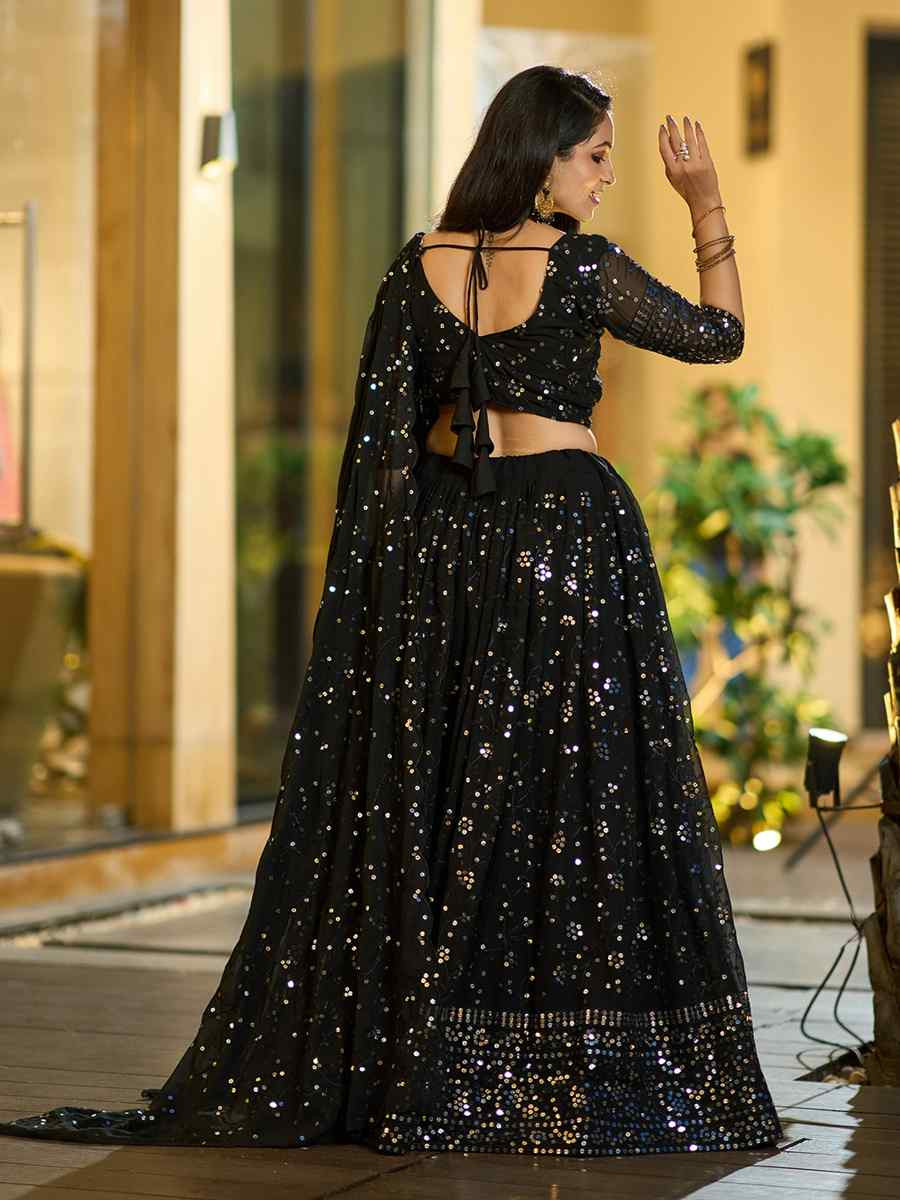 Black Georgette Embroidered Wedding Party Wear Heavy Border Lehenga Choli