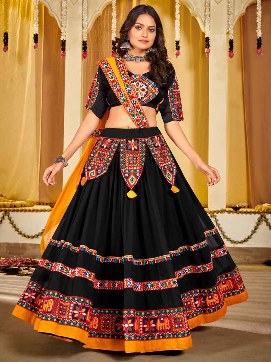 Black Georgette Embroidery Reception Party Wear Heavy Border Lehenga Choli