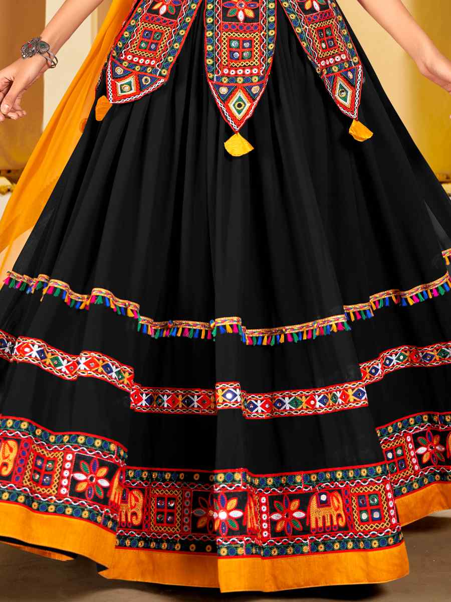 Black Georgette Embroidery Reception Party Wear Heavy Border Lehenga Choli