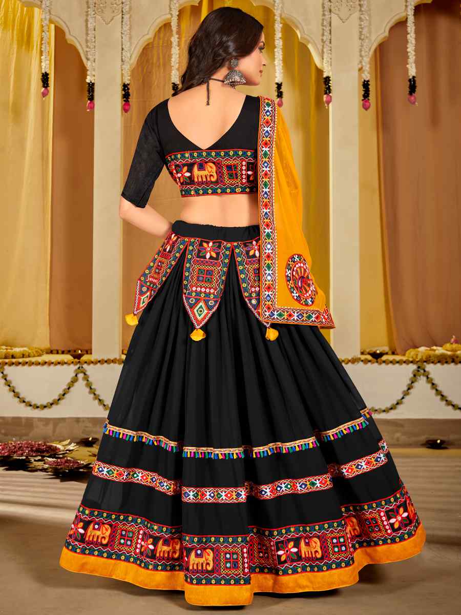 Black Georgette Embroidery Reception Party Wear Heavy Border Lehenga Choli