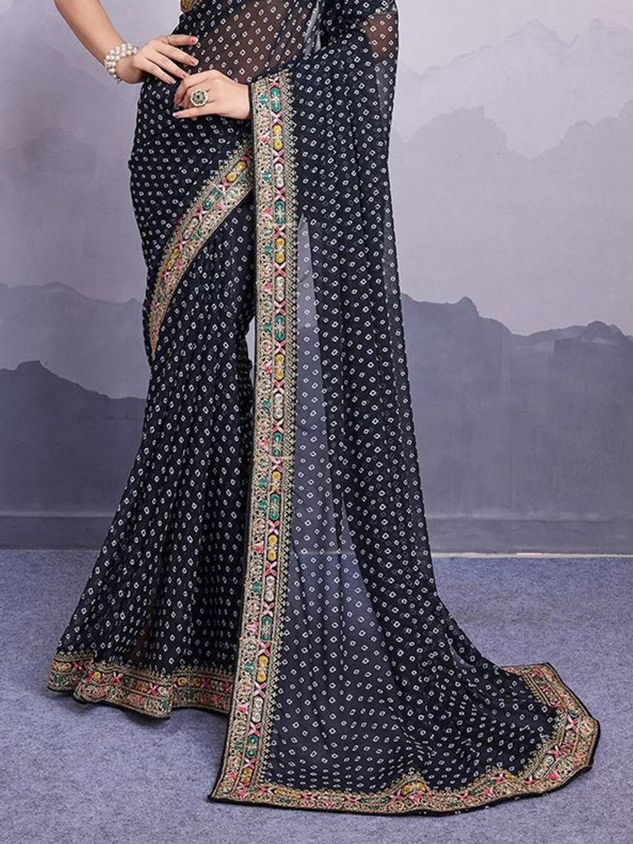 Black Georgette Handwoven Festival Party Heavy Border Saree