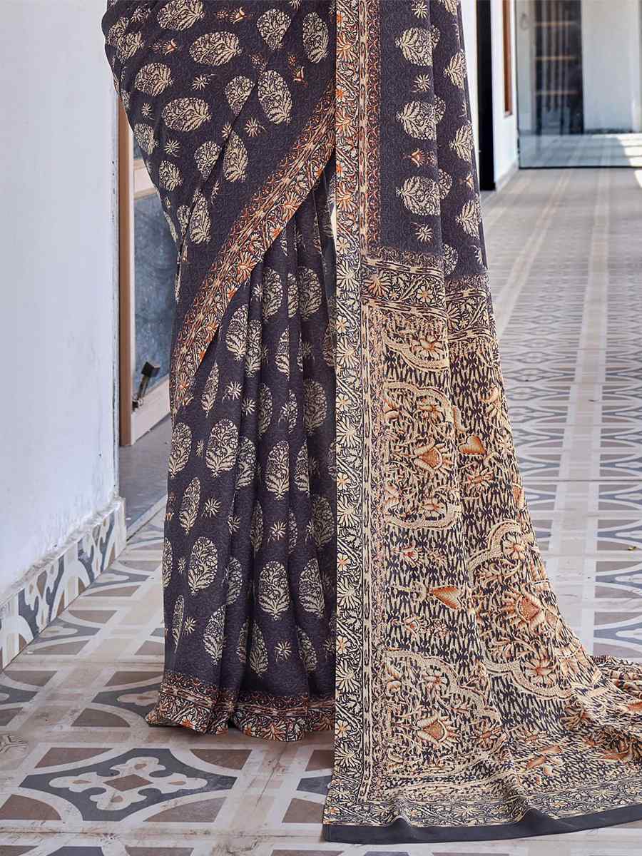 Black Georgette Printed Casual Festival Contemporary Saree