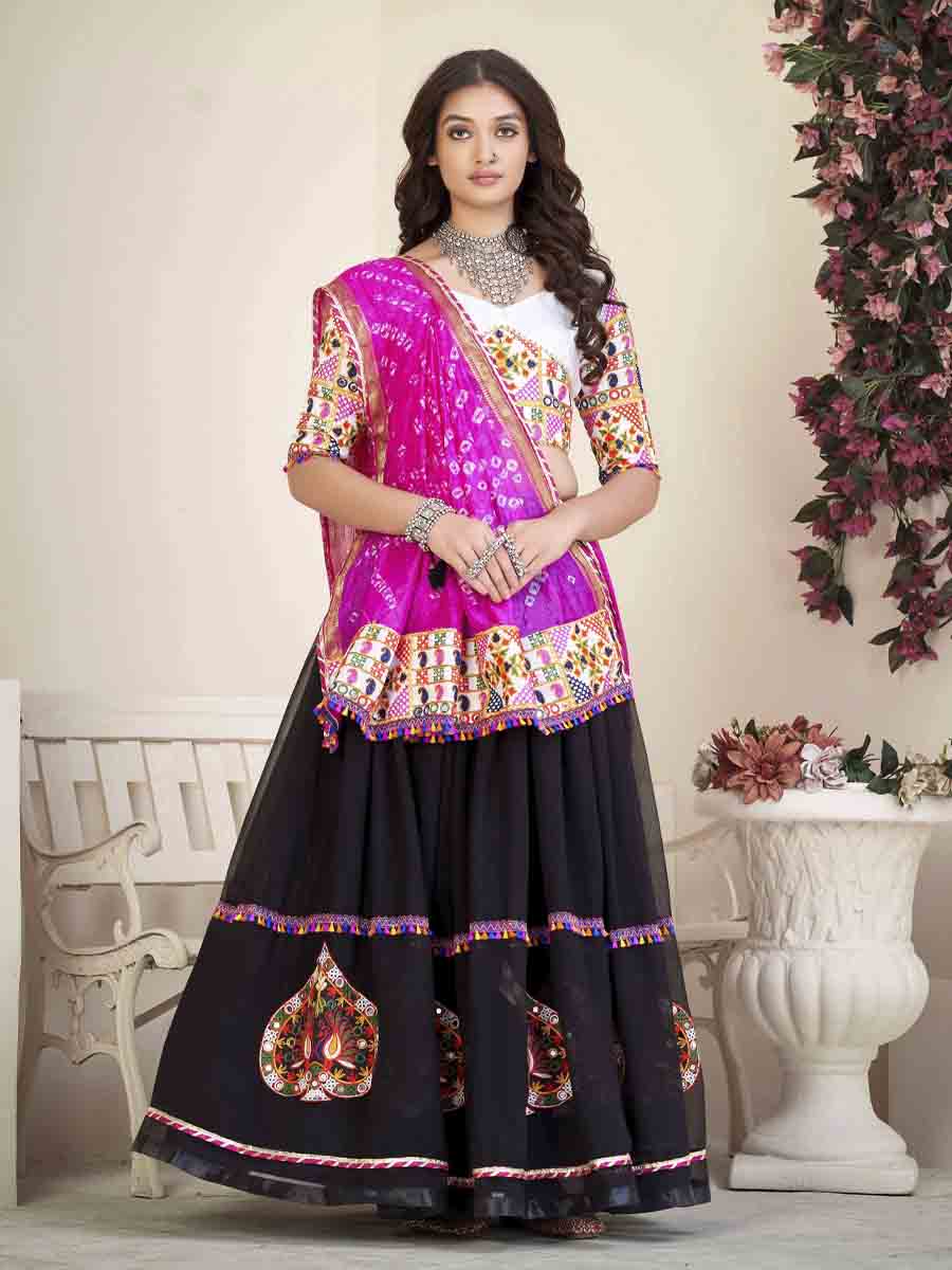 Black Georgette Printed Festival Mehendi Circular Lehenga Choli