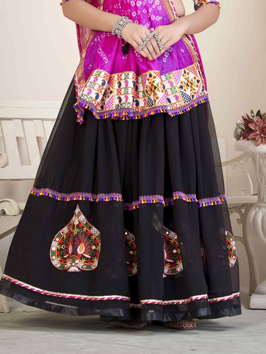 Black Georgette Printed Festival Mehendi Circular Lehenga Choli