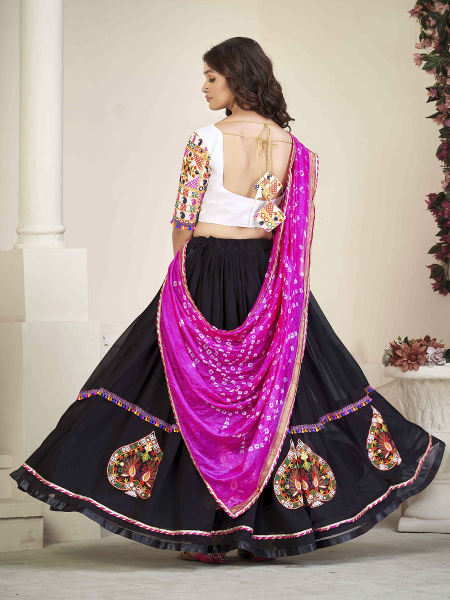 Black Georgette Printed Festival Mehendi Circular Lehenga Choli