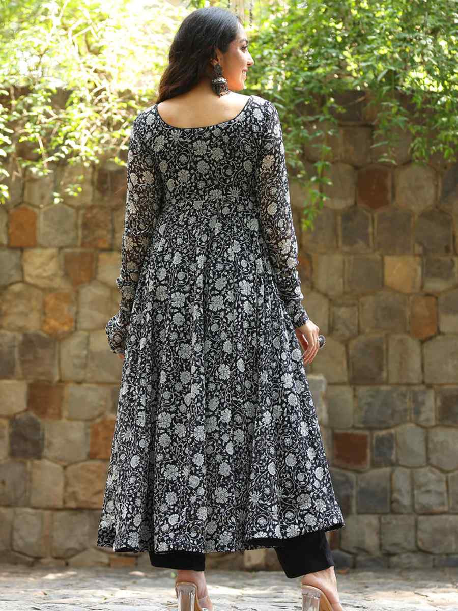 Black Georgette Printed Festival Party Gown