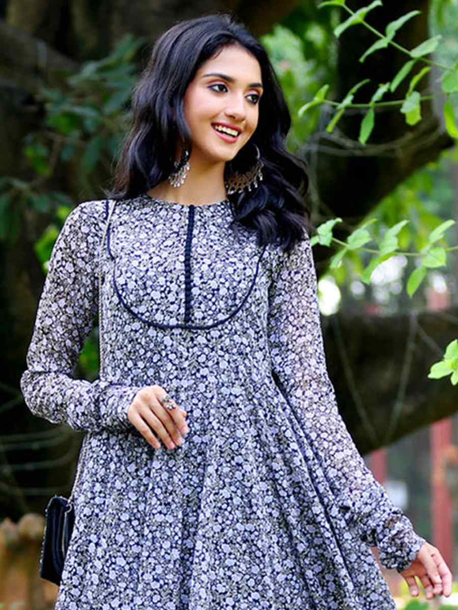 Black Georgette Printed Festival Party Gown