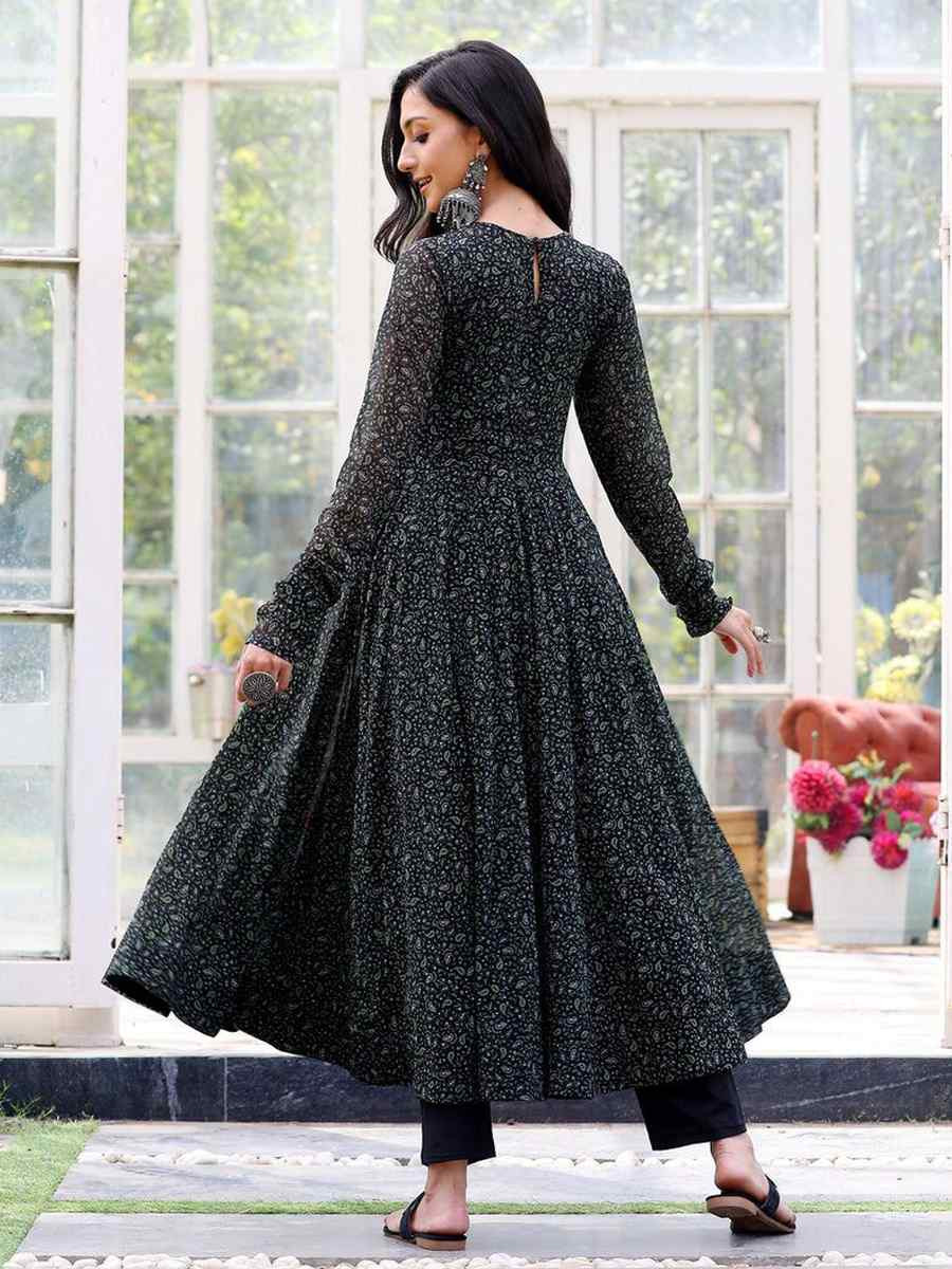 Black Georgette Printed Festival Party Gown