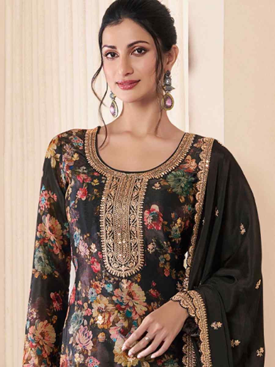 Black Heavy Chinon Embroidered Festival Casual Ready Pant Salwar Kameez