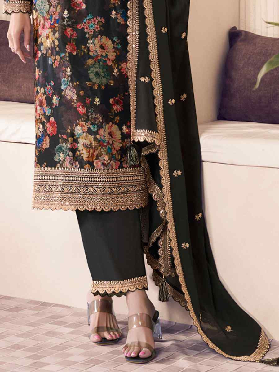 Black Heavy Chinon Embroidered Festival Casual Ready Pant Salwar Kameez