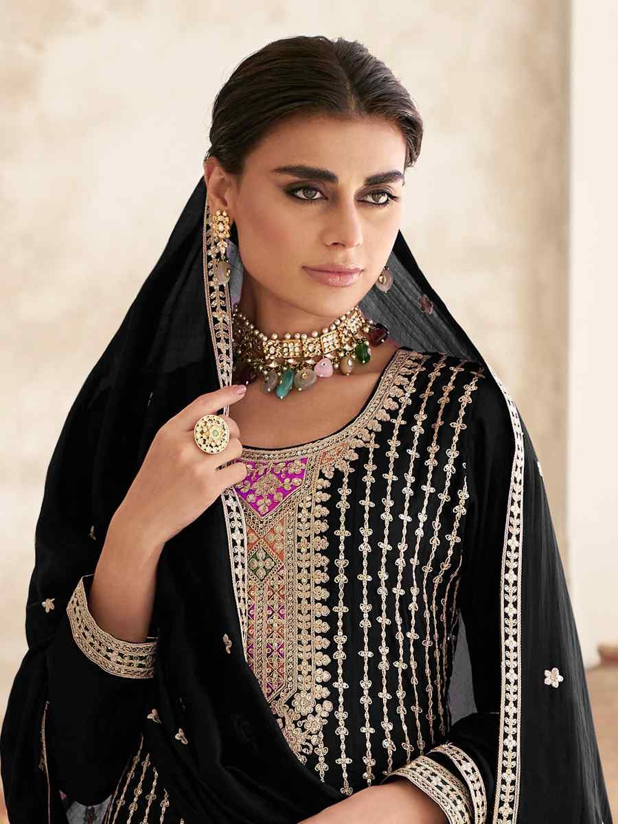 Black Heavy Chinon Embroidered Festival Mehendi Ready Patiala Salwar Kameez