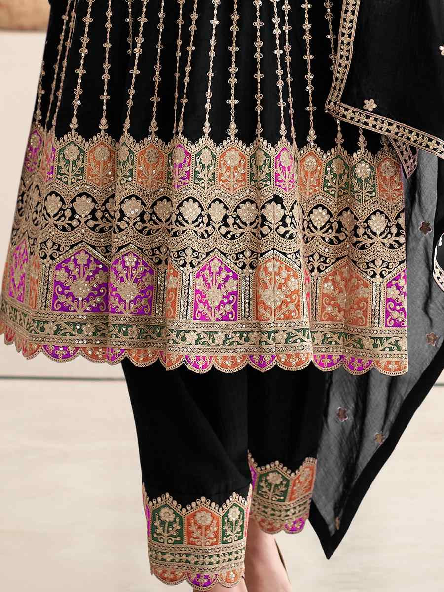 Black Heavy Chinon Embroidered Festival Mehendi Ready Patiala Salwar Kameez