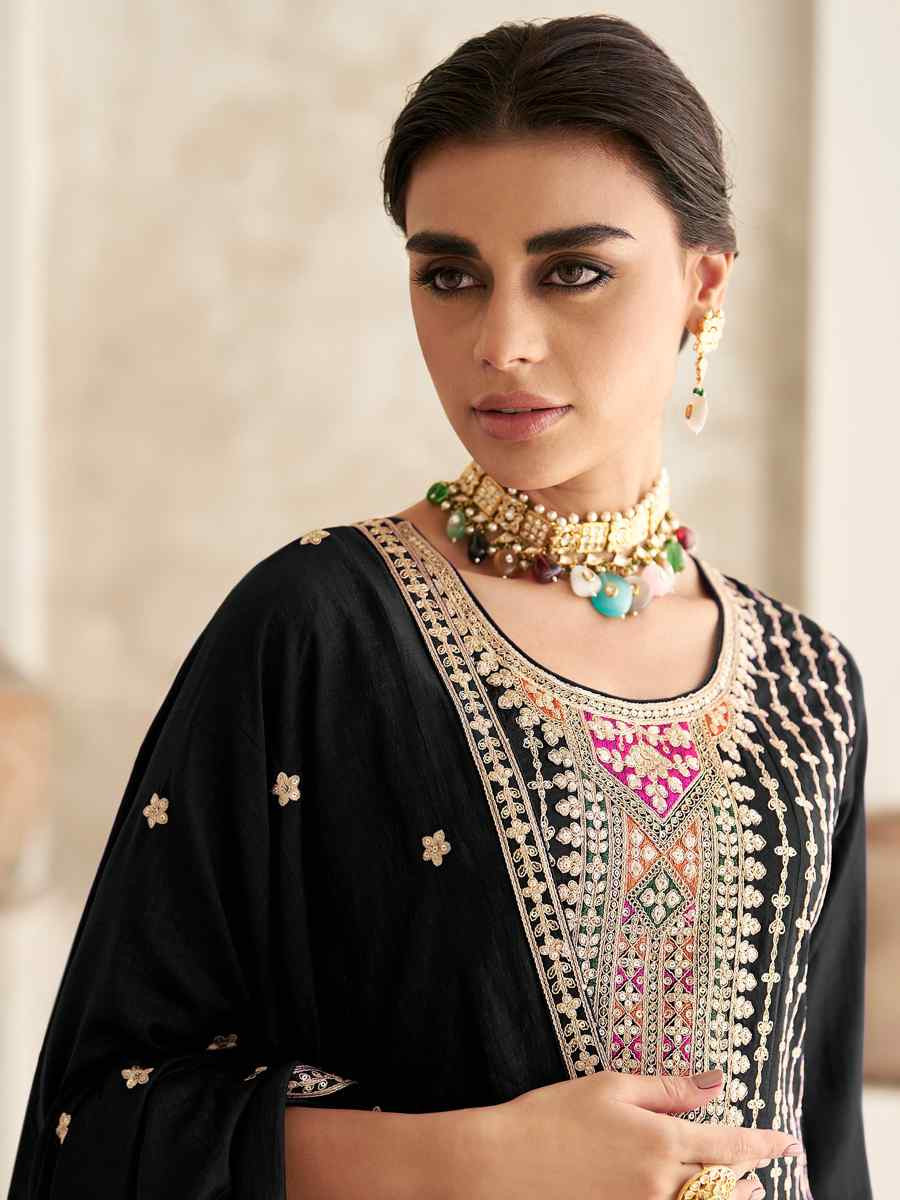 Black Heavy Chinon Embroidered Festival Mehendi Ready Patiala Salwar Kameez