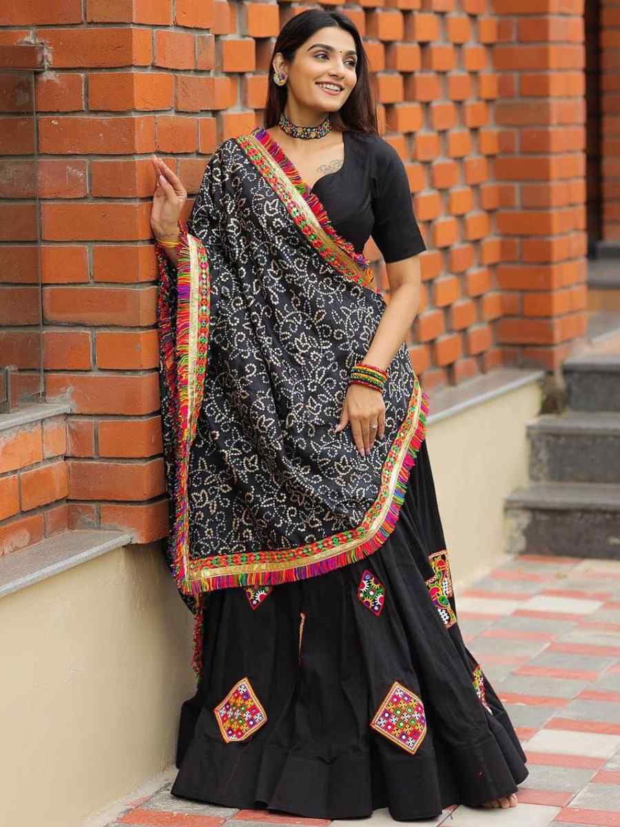 Black Heavy Chinon Embroidery Reception Party Wear Heavy Border Lehenga Choli