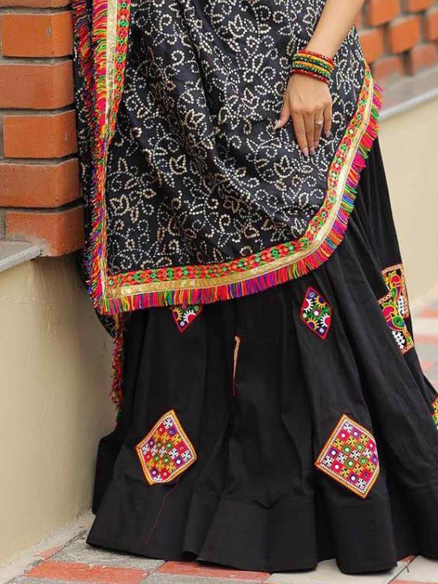 Black Heavy Chinon Embroidery Reception Party Wear Heavy Border Lehenga Choli