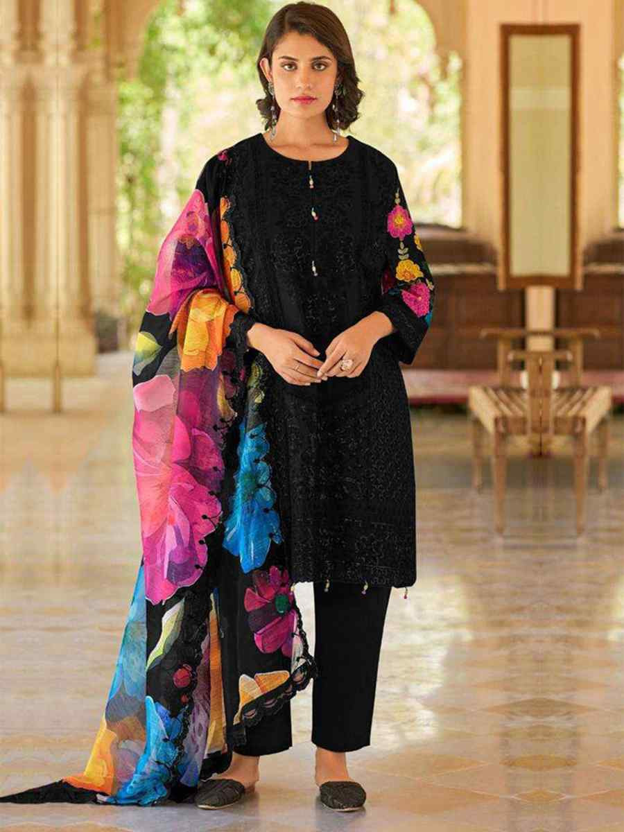 Black Heavy Cotton Embroidered Festival Casual Pant Ready Salwar Kameez