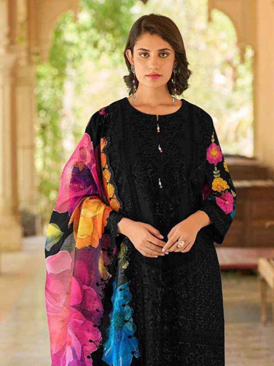 Black Heavy Cotton Embroidered Festival Casual Pant Ready Salwar Kameez