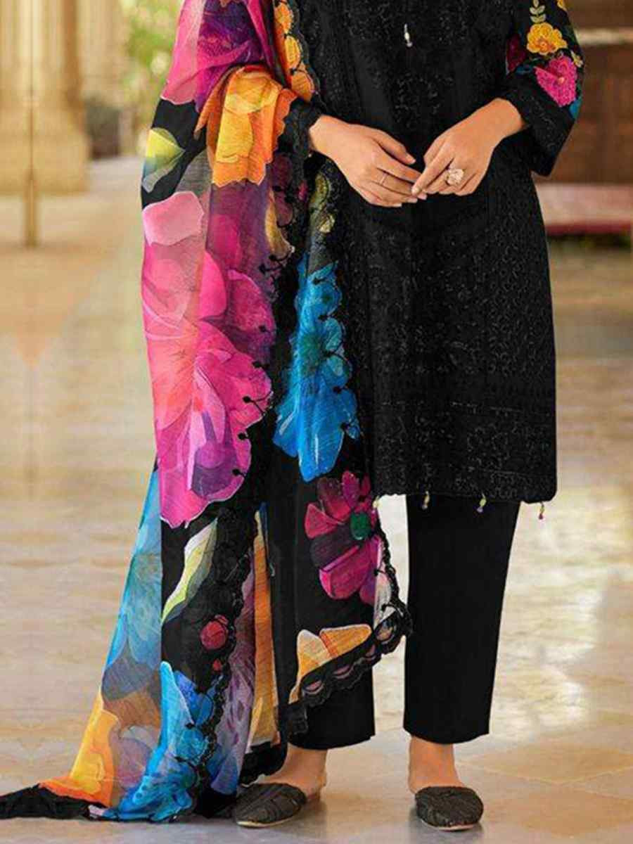 Black Heavy Cotton Embroidered Festival Casual Pant Ready Salwar Kameez