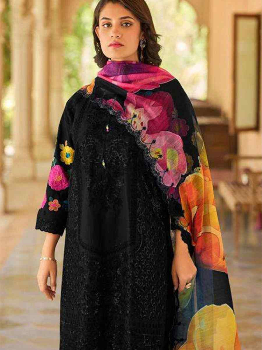 Black Heavy Cotton Embroidered Festival Casual Pant Ready Salwar Kameez