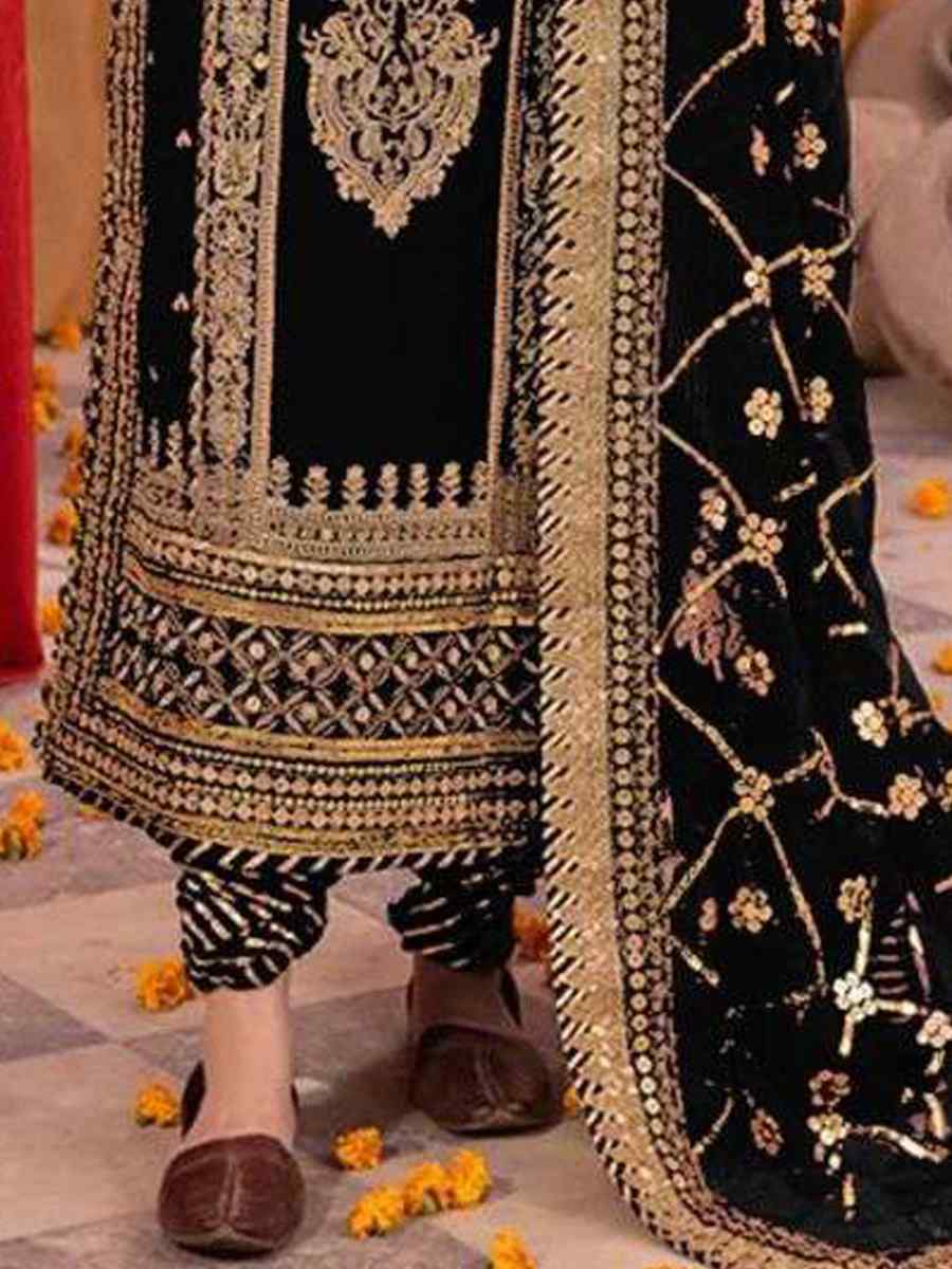 Black Heavy Faux Georgette Embroidered Festival Mehendi Pant Salwar Kameez