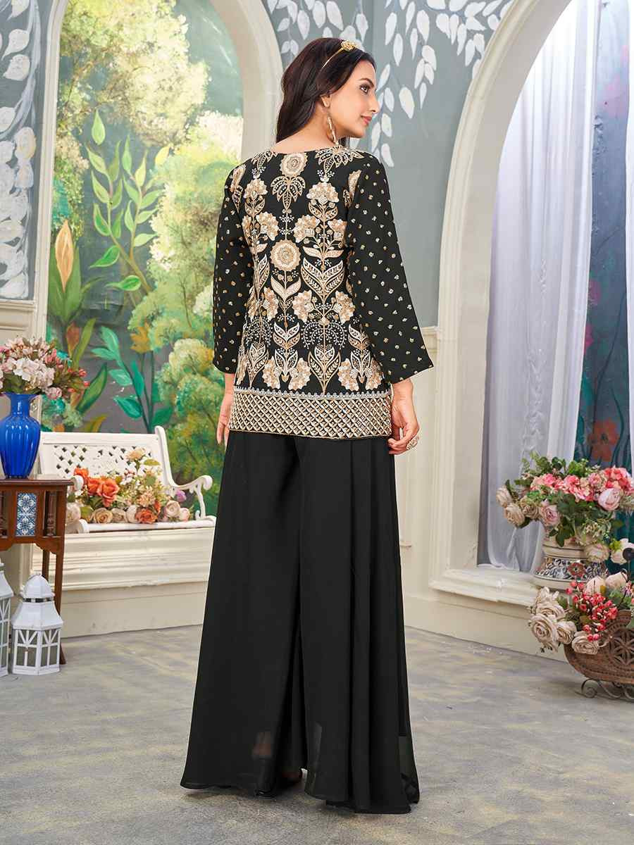 Black Heavy Faux Georgette Embroidered Festival Party Ready Palazzo Pant Salwar Kameez