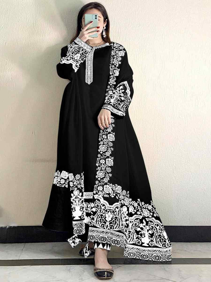 Black Heavy Faux Georgette Embroidered Festival Wedding Anarkali Salwar Kameez