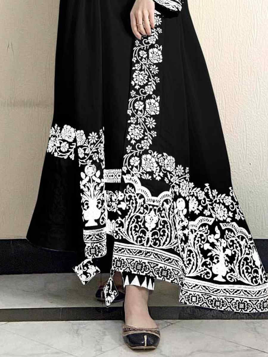 Black Heavy Faux Georgette Embroidered Festival Wedding Anarkali Salwar Kameez