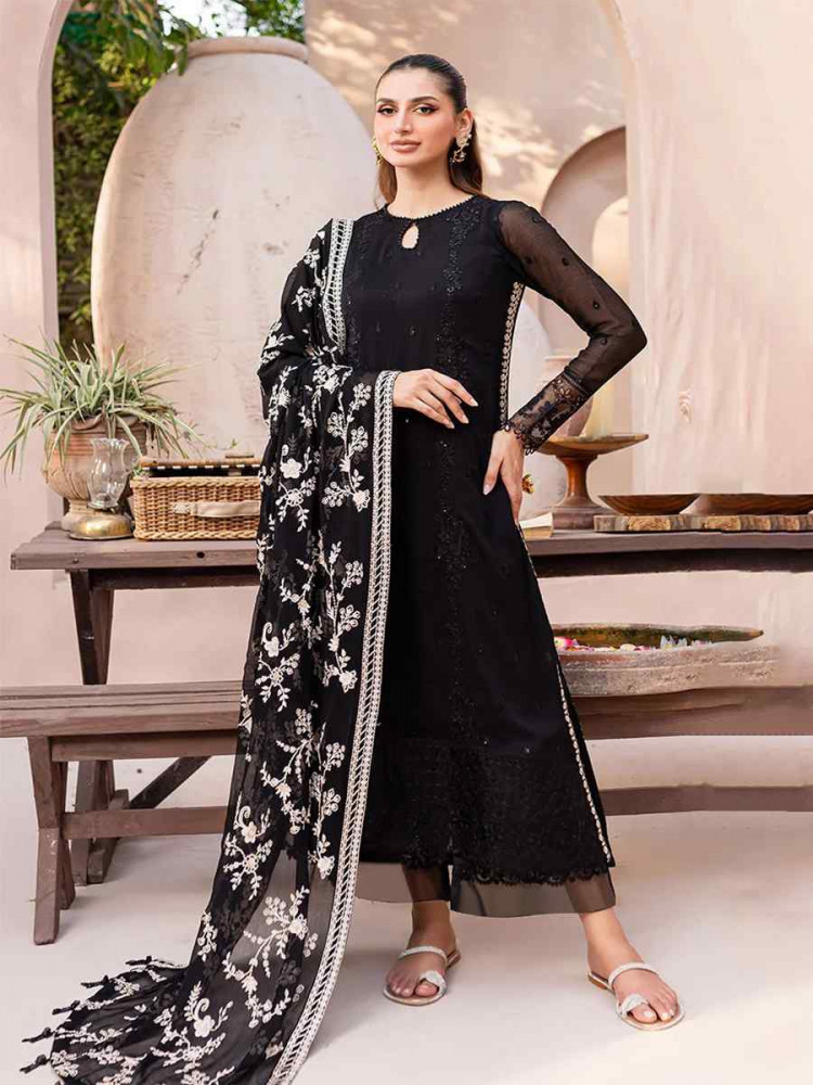 Black Heavy Fox Georgette Embroidered Festival Casual Palazzo Pant Salwar Kameez