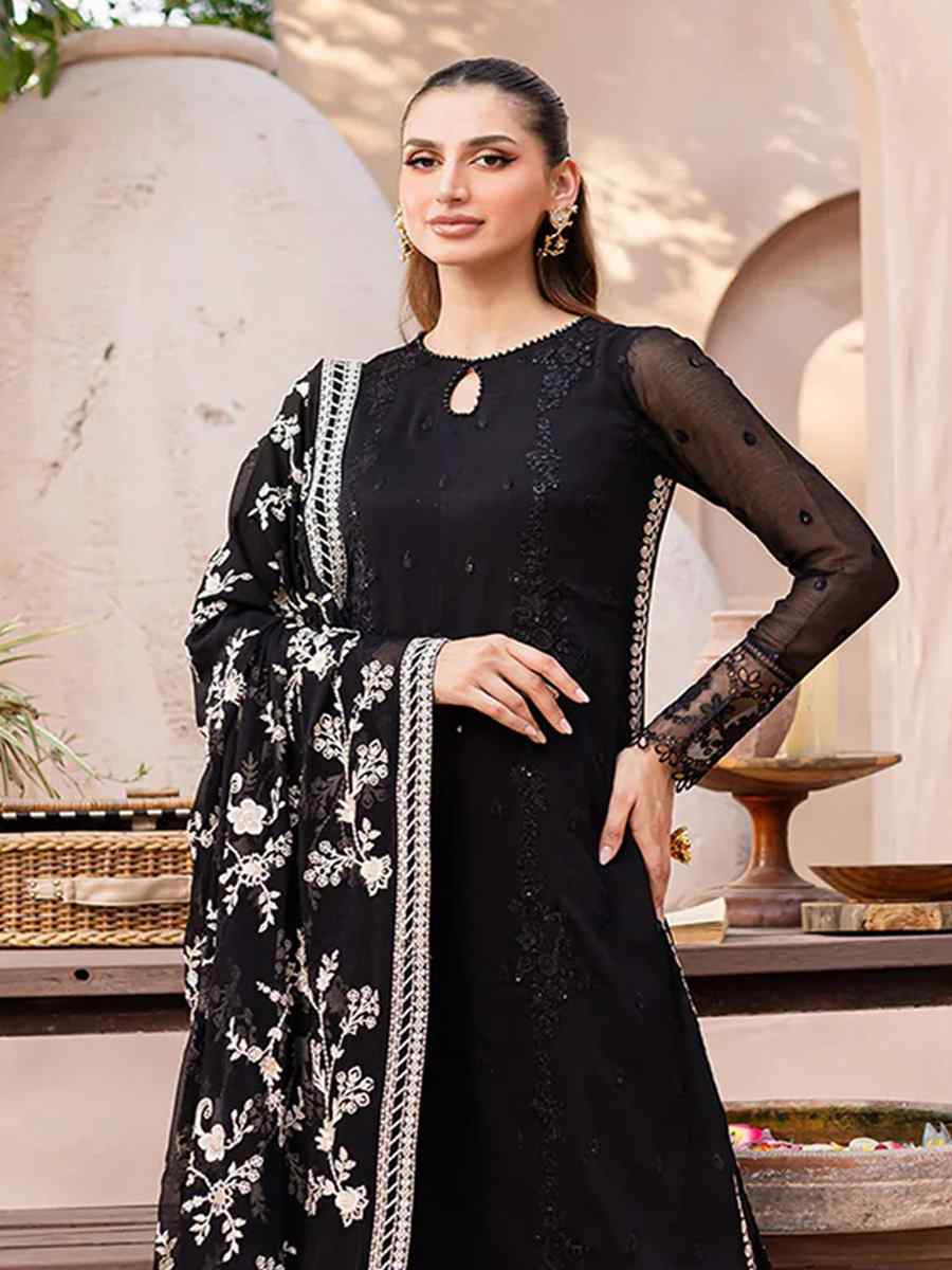 Black Heavy Fox Georgette Embroidered Festival Casual Palazzo Pant Salwar Kameez