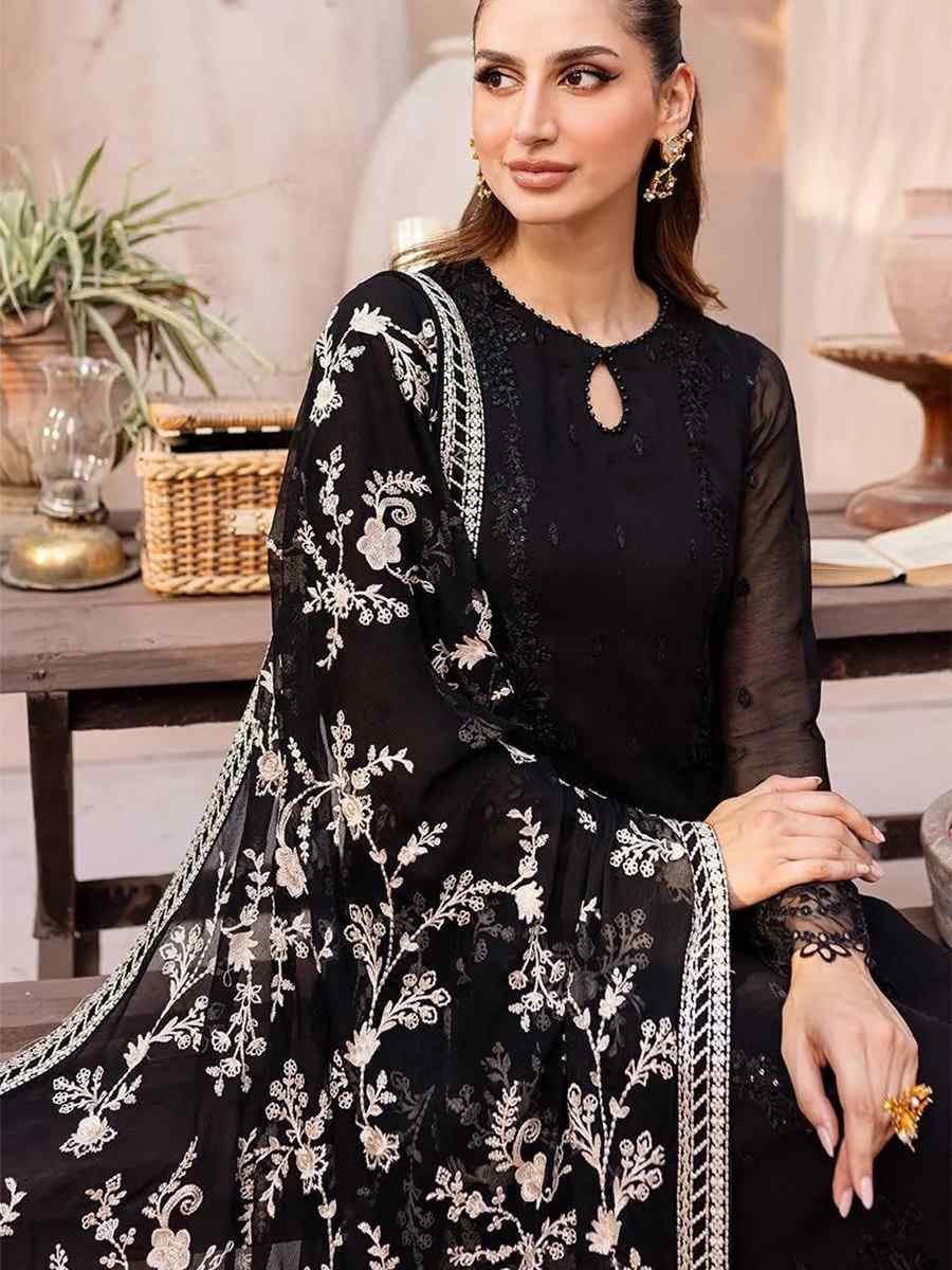 Black Heavy Fox Georgette Embroidered Festival Casual Palazzo Pant Salwar Kameez