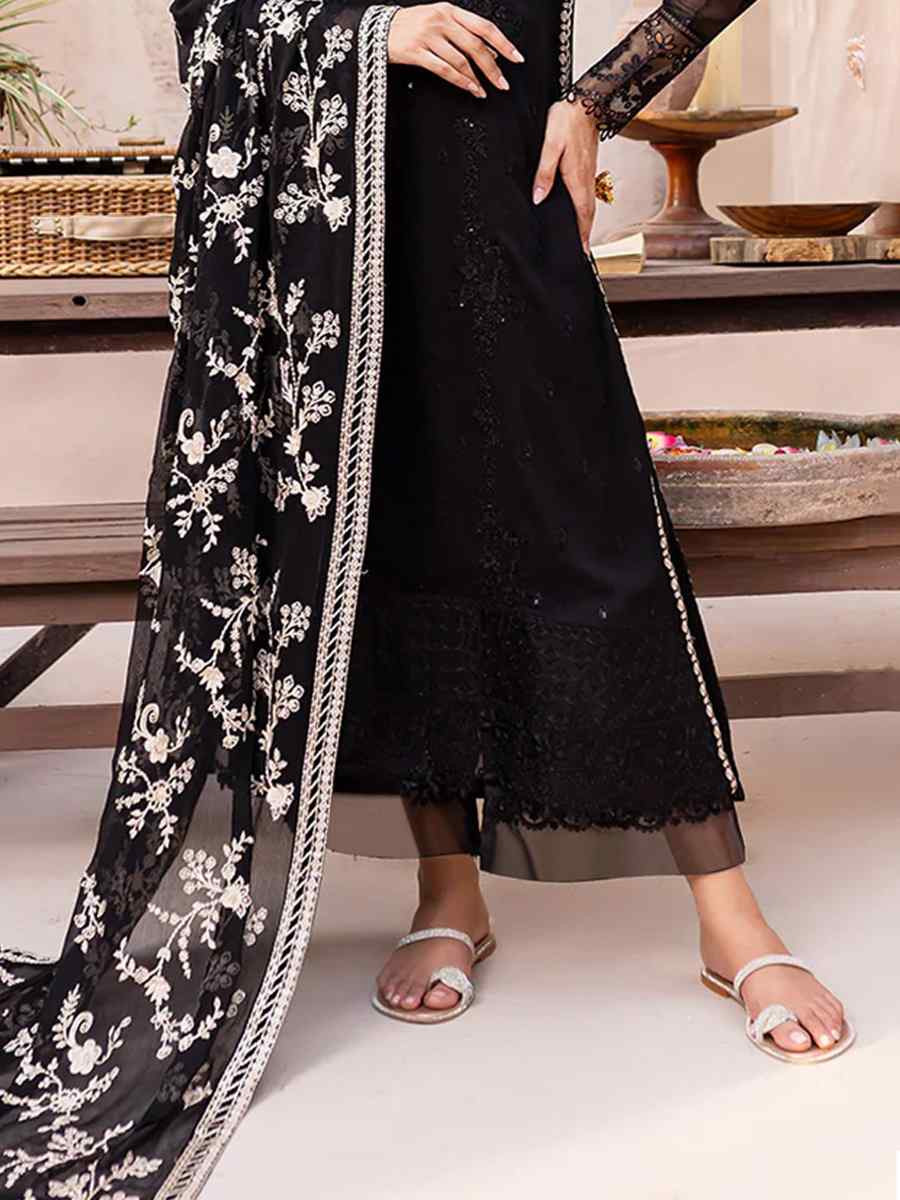 Black Heavy Fox Georgette Embroidered Festival Casual Palazzo Pant Salwar Kameez