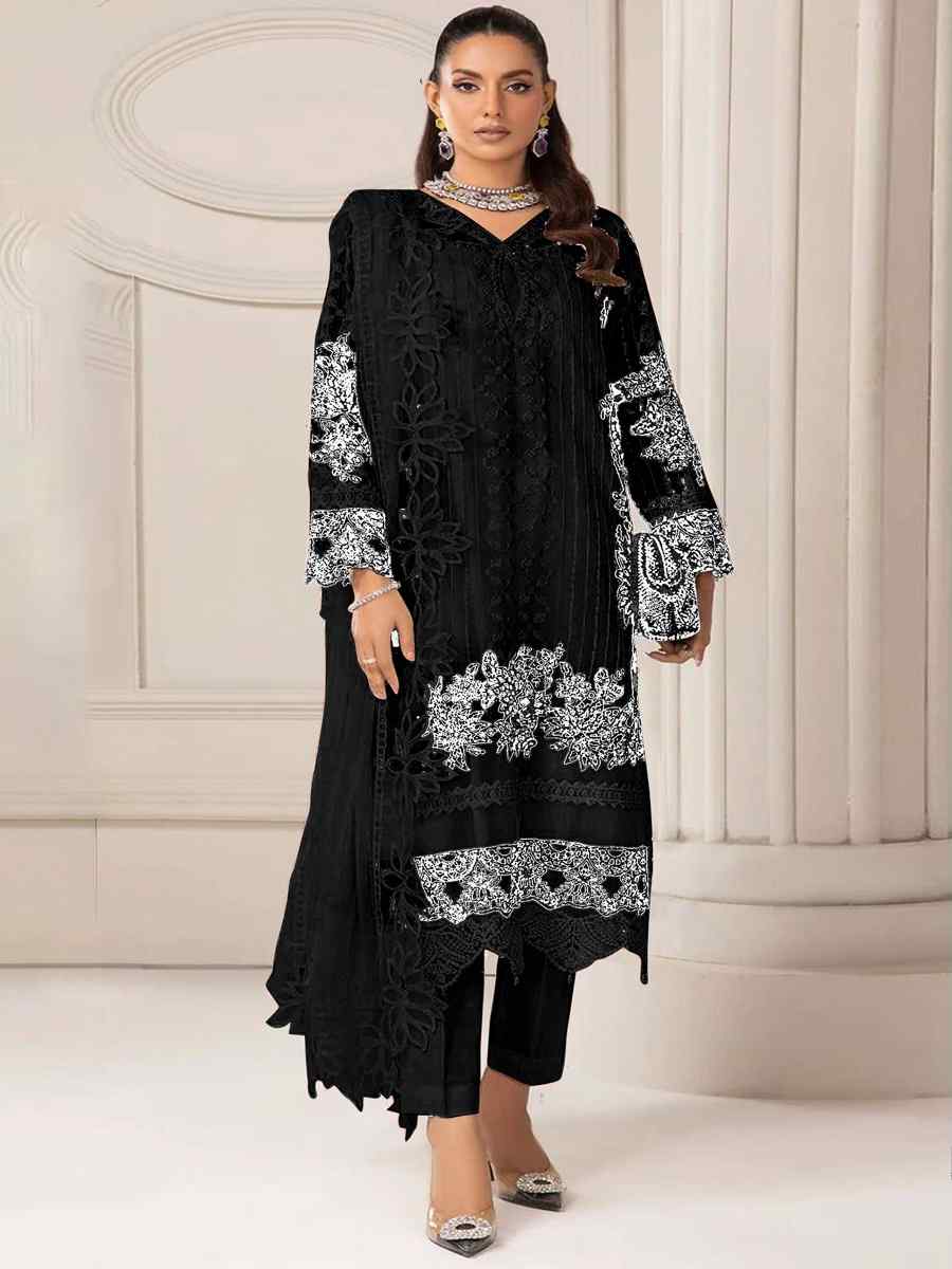 Black Heavy Fuax Georgette Embroidered Festival Wedding Pant Salwar Kameez