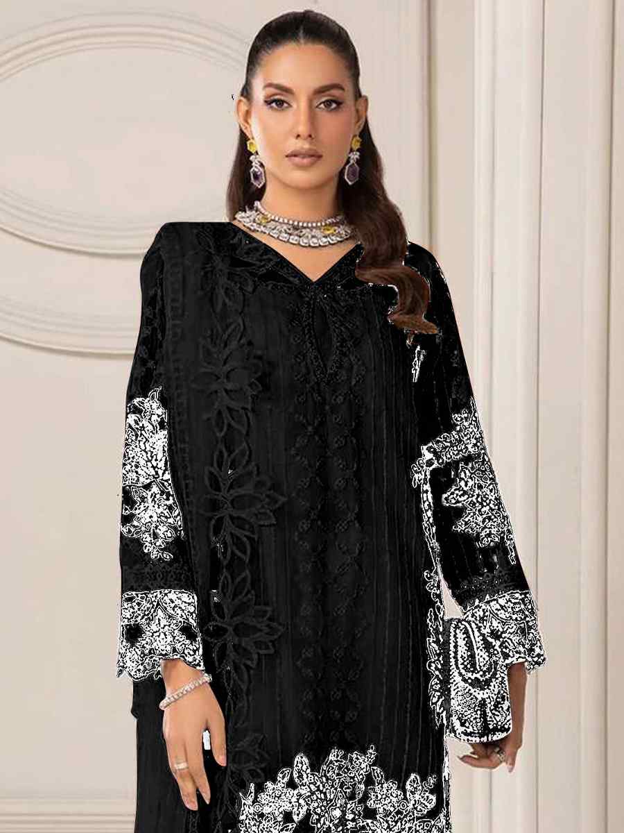 Black Heavy Fuax Georgette Embroidered Festival Wedding Pant Salwar Kameez