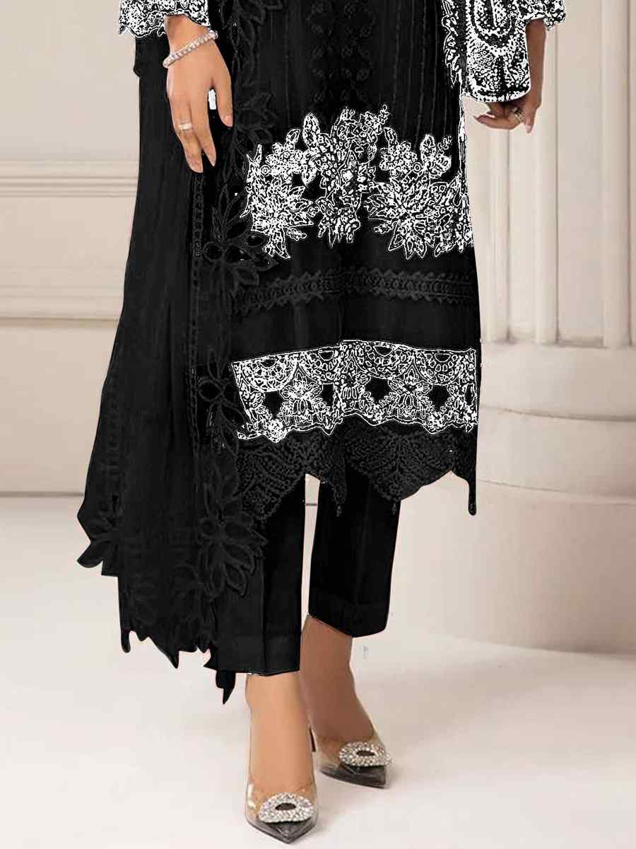 Black Heavy Fuax Georgette Embroidered Festival Wedding Pant Salwar Kameez