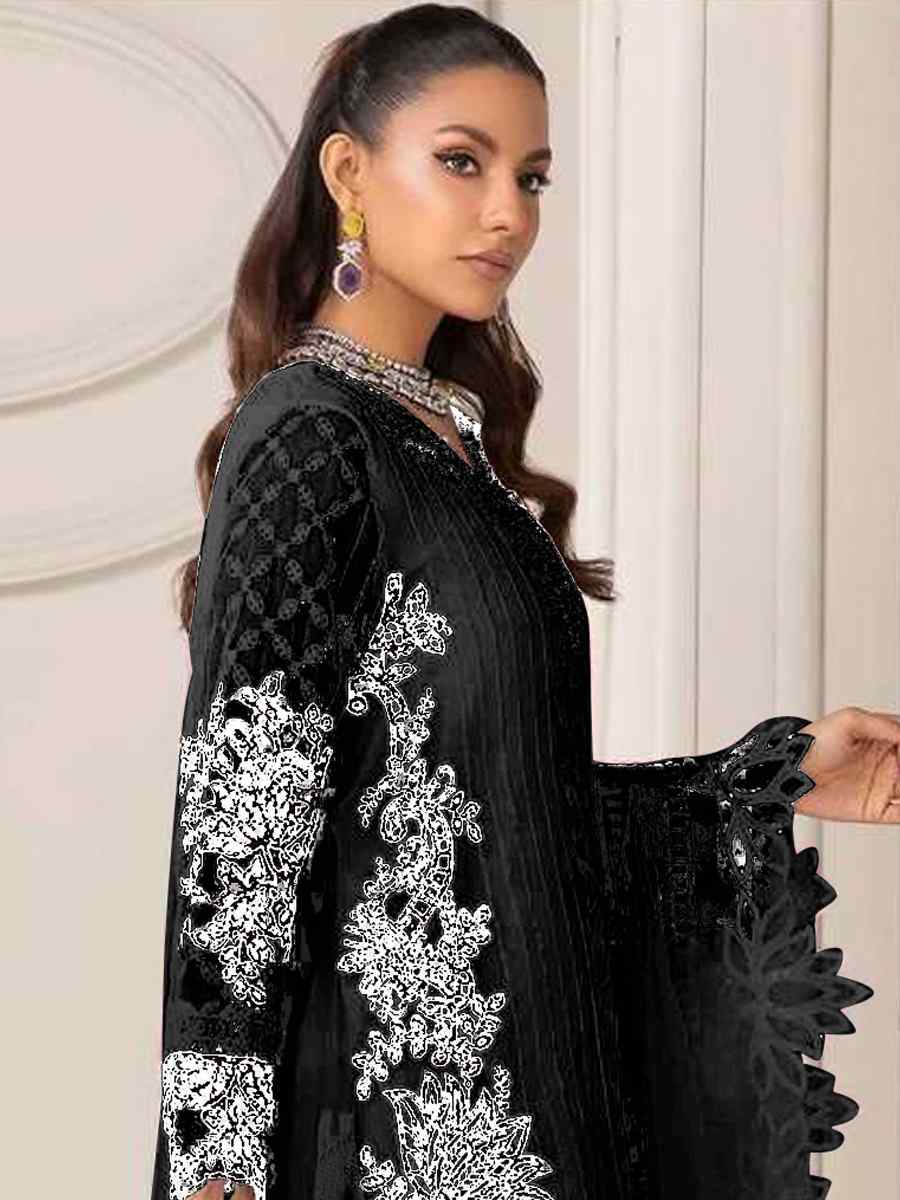 Black Heavy Fuax Georgette Embroidered Festival Wedding Pant Salwar Kameez