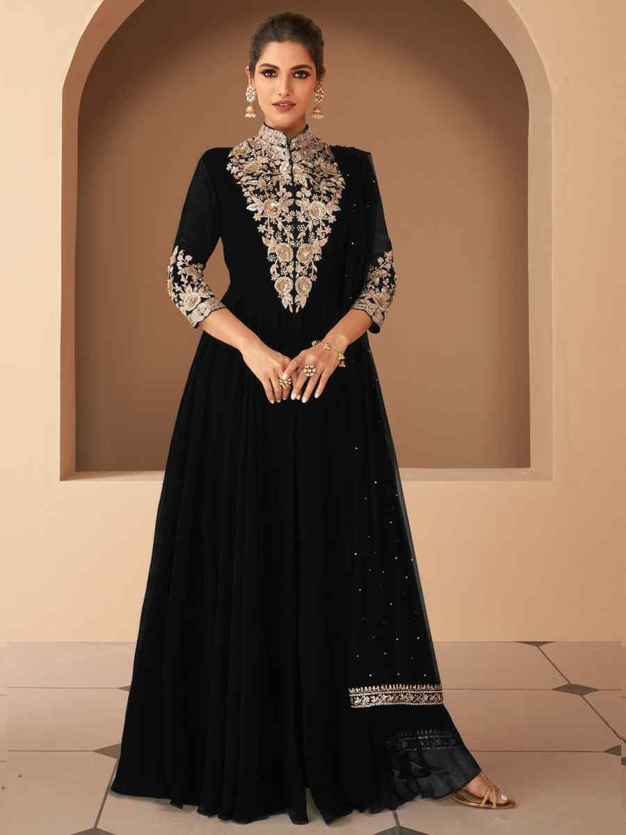 Black Heavy Georgette Embroidered Party Casual Ready Anarkali Salwar Kameez