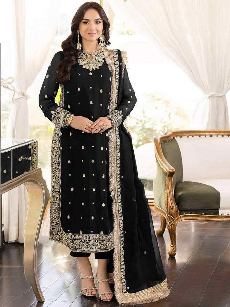 Black Jacquard Embordered Festive Pant Salwar Suit