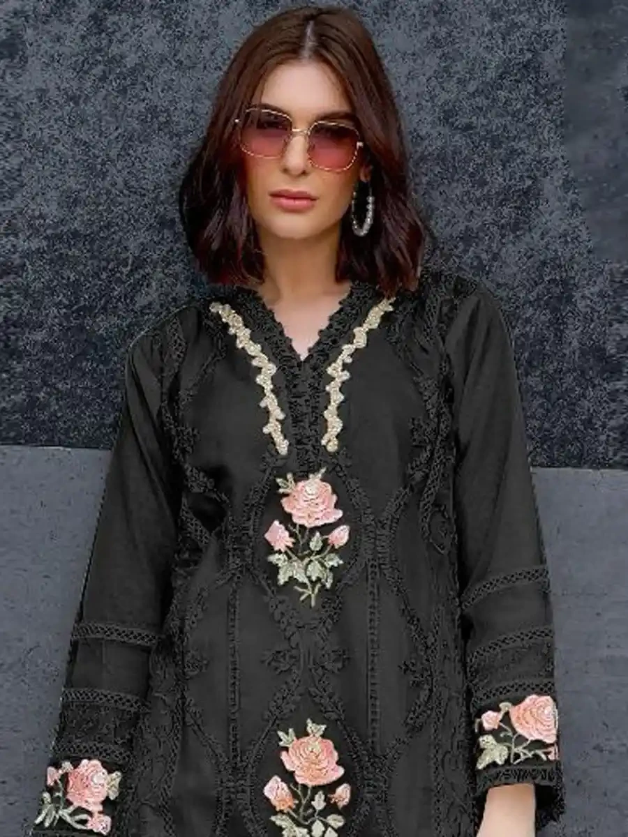 Black Heavy Organza Embroidered Festival Casual Pant Salwar Kameez