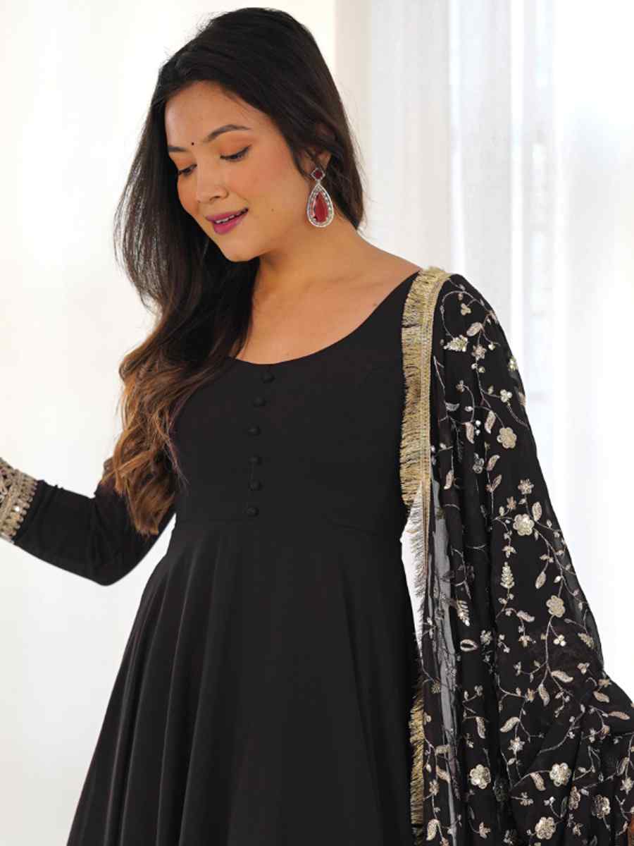 Black Heavy Pure Soft Faux Georgette Embroidered Festival Mehendi Ready Anarkali Salwar Kameez