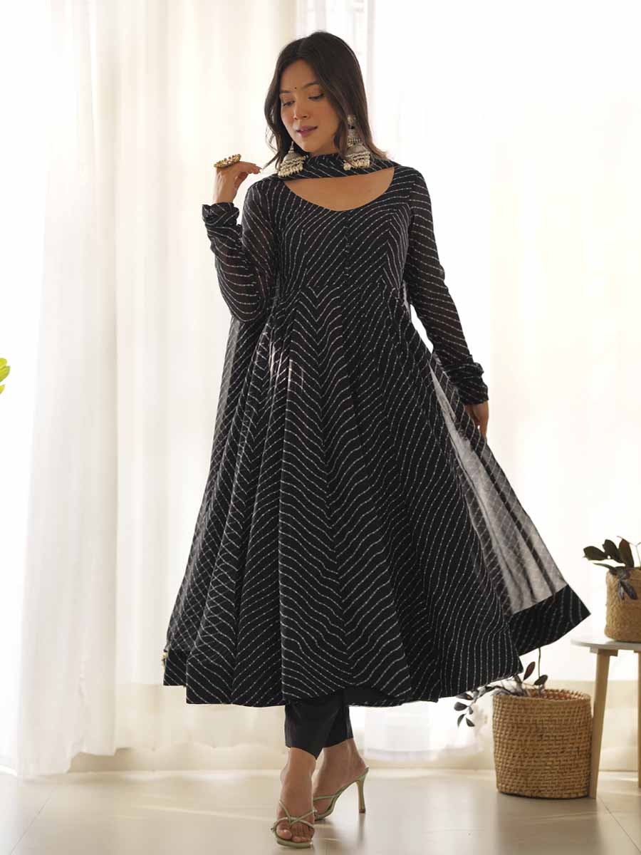 Black Heavy Pure Soft Georgette Printed Festival Casual Ready Anarkali Salwar Kameez