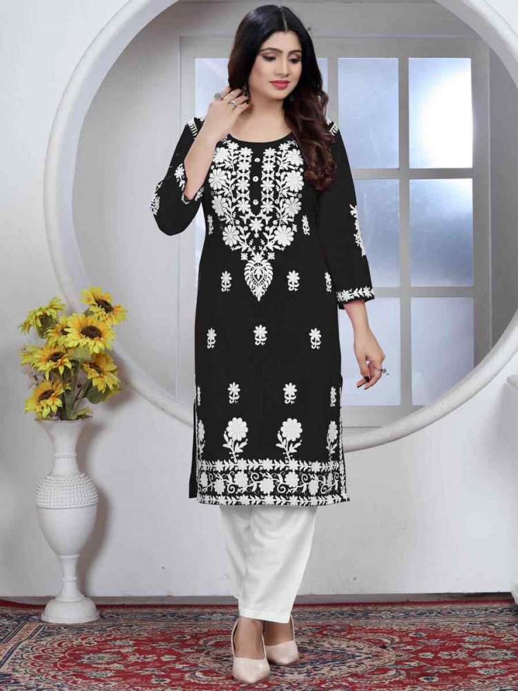 Black Heavy Rayon Embroidered Festival Casual Pant Salwar Kameez