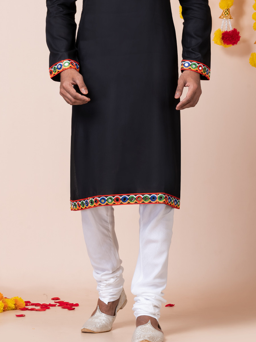 Black Heavy Rayon Embroidered Festival Wedding Kurta